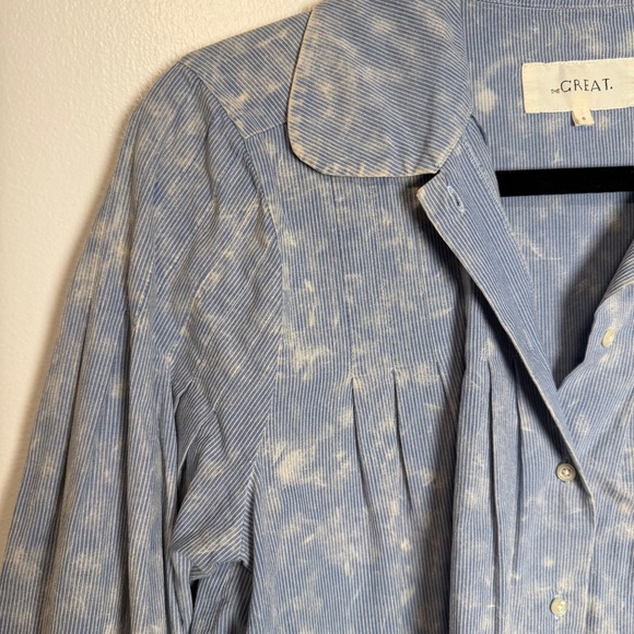 THE GREAT Blue Striped Cotton Bleached Button Up Shirt Women's Size 0 - Picture 4 of 7